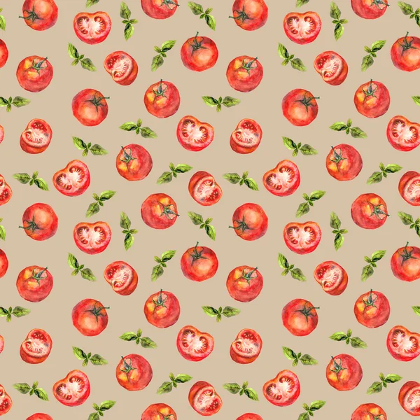 Problemfri køkken mønster med tomater og basilikum - Stock-foto
