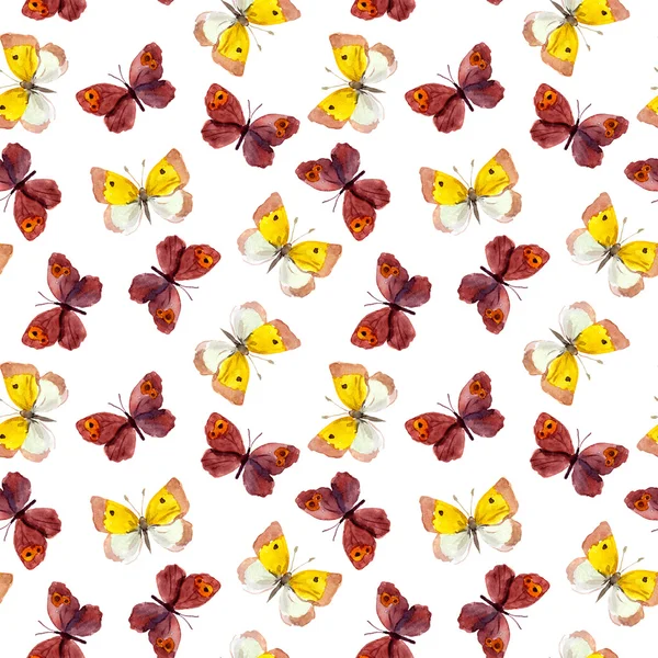 Безшовний фон з яскравим акварельним метеликом — стокове фото
