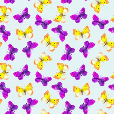 Parlak ve pastel suluboya kelebekler ile sorunsuz döşenmiş desen