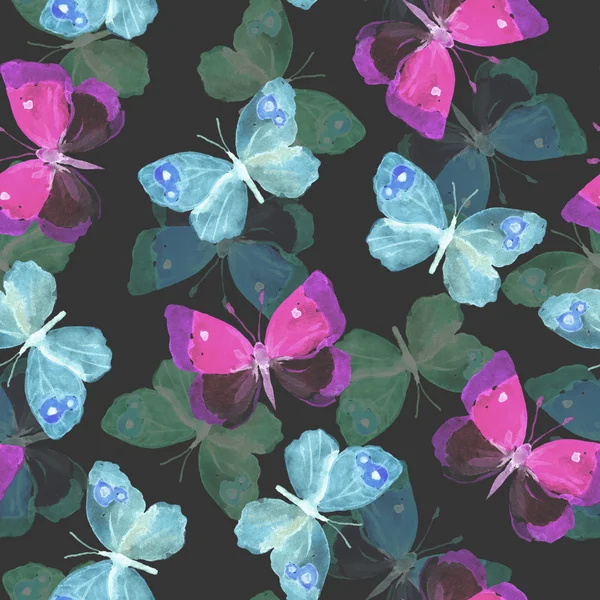 Seamless repeated contrast pattern with transparent shine night butterflie — Stock Photo, Image