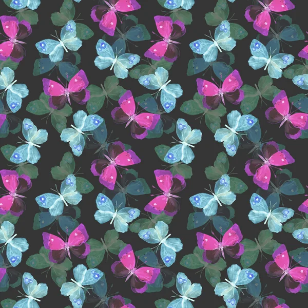 Seamless repeated contrast pattern with transparent shine night butterflie — Stock Photo, Image