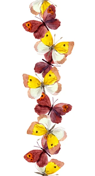 Seamless banner strip with butterflies isolated on white - watercolor — Stock Photo, Image