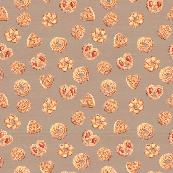 シームレスなクッキーの壁紙。分離されたベーキングのフード デザイン — ストック写真