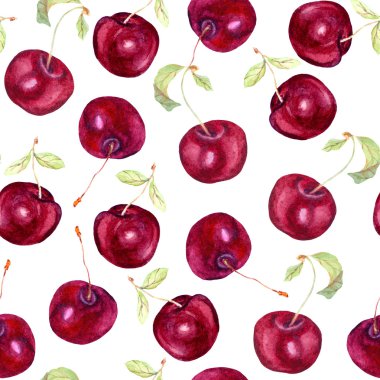 Meyve seamless modeli - kiraz meyveleri. Suluboya