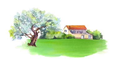 Provence, Fransa kırsal provencal evde. Suluboya