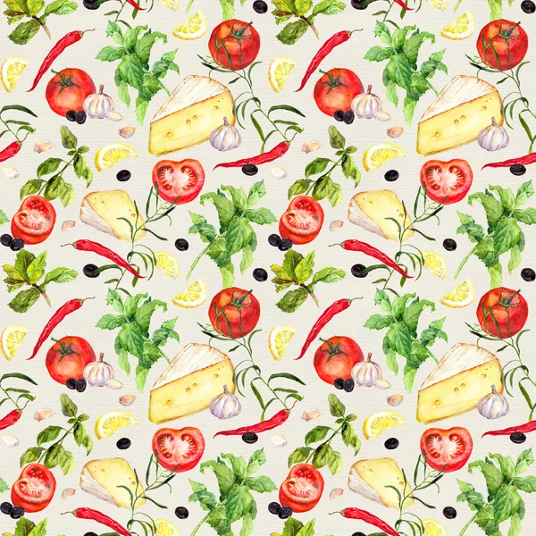 Cooking pattern, seamless food background. Watercolor — Stock Photo, Image