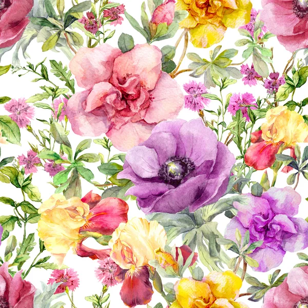 Blumen und Wiese Gras. nahtloser floraler Hintergrund — Stockfoto