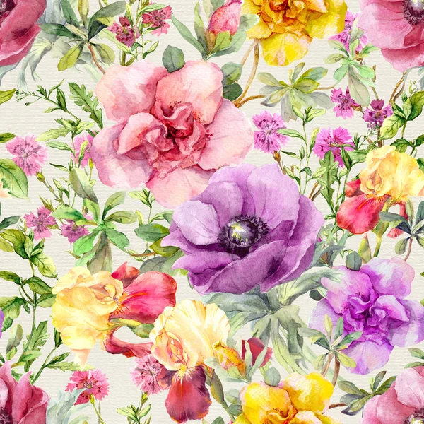 Fleurs dans la prairie. Motif floral sans couture. Aquarelle — Photo