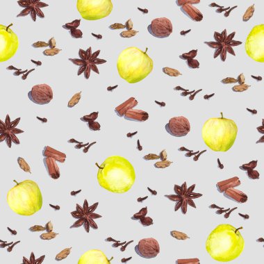 Kesintisiz gri zemin geleneksel baharat ve elma ile