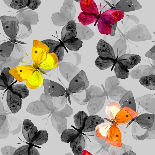 Seamless spring wallpaper with colorful butterflies — Stock Photo, Image