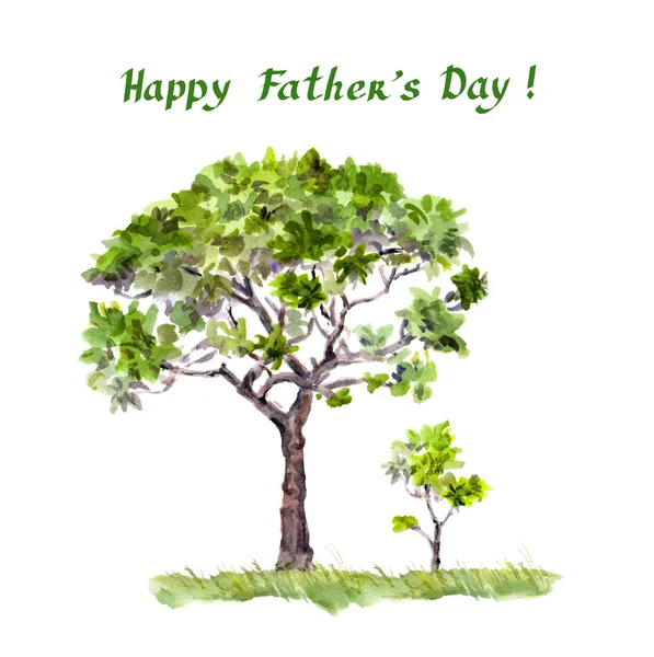 Fäder dag - stora trädet far, liten spira barn. Akvarell — Stockfoto