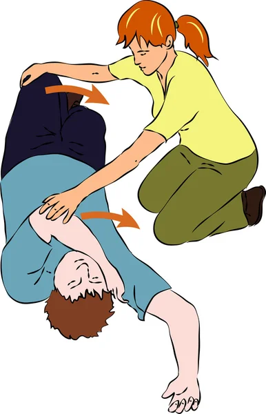 First aid - tumbling unconscious man — Stock Vector