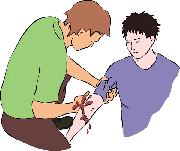 Primeiros socorros - fechar o fluxo sanguíneo da ferida —  Vetores de Stock