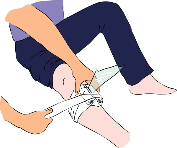 Primeros auxilios - banda de vendaje herida de vidrio en la pierna — Vector de stock