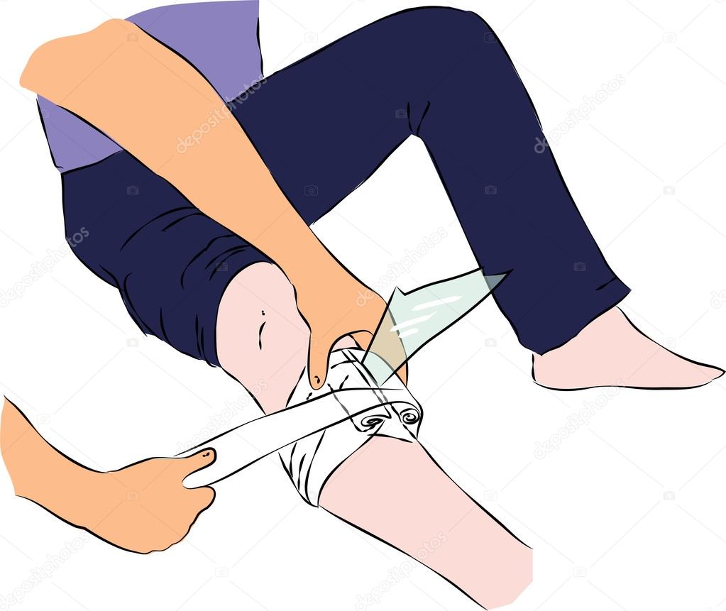 Pierwsza pomoc bandażowanie rany pasmo szkła na nogi — Grafika