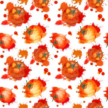 Sıçrama ile domates. Seamless modeli. Suluboya