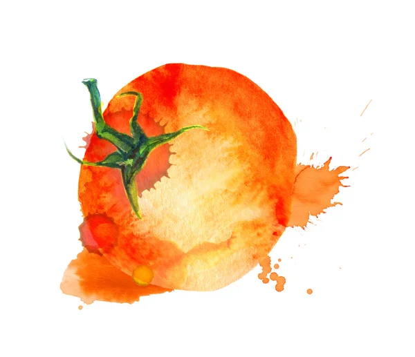 Watercolor painted tomato with splash — Stock Photo, Image