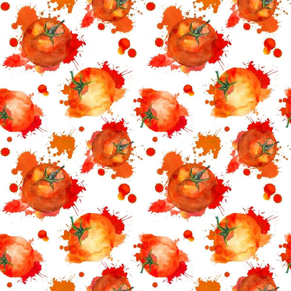 Tomat med stänk. Seamless mönster. Akvarell — Stockfoto