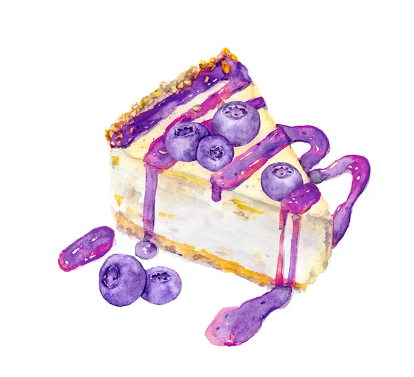 Cheesecake με βακκινίων και μαρμελάδα. Ακουαρέλα — Φωτογραφία Αρχείου