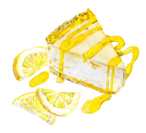 Cheesecake met citroen en jam. Aquarel — Stockfoto