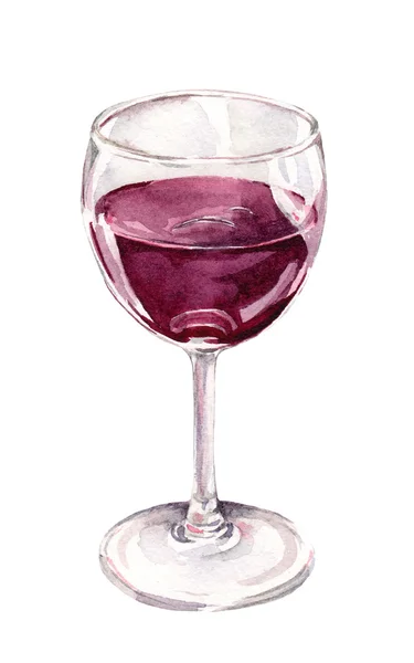 Aquarel geschilderd glas rode wijn — Stockfoto