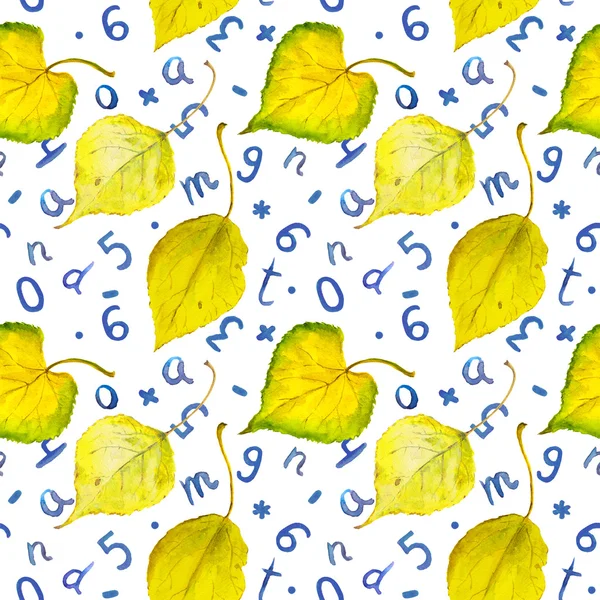 Varrat nélküli őszi háttérrel, sárga levelek és a számok — Stock Fotó