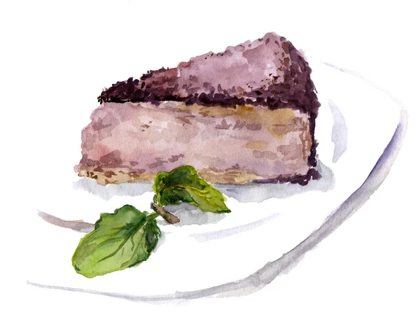 Chocolate cake - watercolor painting — Stock Photo, Image