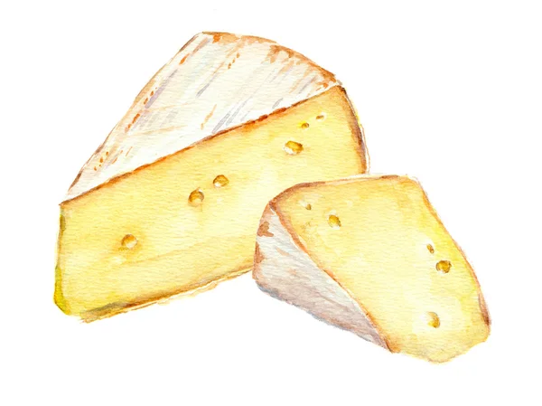 Fette di formaggio. Immagine ad acquerello — Foto Stock
