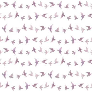 Saf suluboya kuşlar ile şirin yineleme deseni