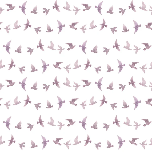 Cute repeat pattern with naive watercolor birds — Stock Photo, Image