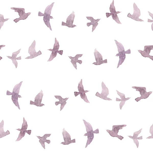 Schattig terugkeerpatroon met naïef aquarel vogels — Stockfoto