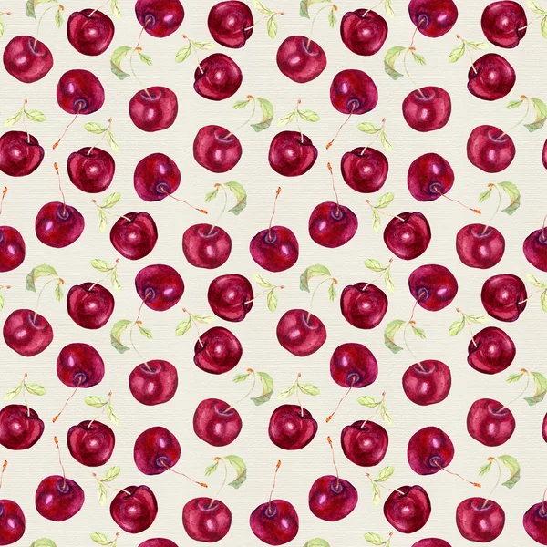 Фруктовые бесшовные обои - вишневые ягоды. Акварель — стоковое фото