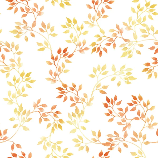 Golden leaves. Watercolour autumn seamless pattern, cute design — Stock Photo, Image