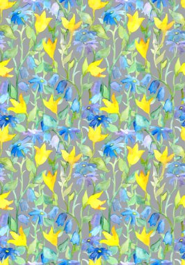 Dikişsiz desen - el boyalı soyut saf çiçek tasarım. Suluboya