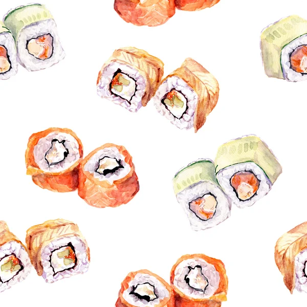 寿司ロール シームレス パターン。水彩 — ストック写真