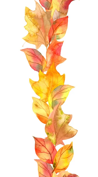 黄色の葉、果実します。秋のフレームを繰り返します。水彩のストリップ — ストック写真