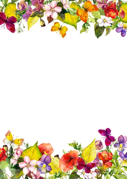 Φθινόπωρο στον κήπο: κίτρινα φύλλα, λουλούδια. Φλοράλ άνευ ραφής. Ακουαρέλα — Φωτογραφία Αρχείου
