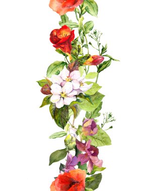 Yaz çayır çiçekler ve kelebekler. Yinelenen çerçeve. Suluboya