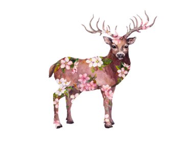 Çiçekli geyik hayvanı. Su rengi boyası