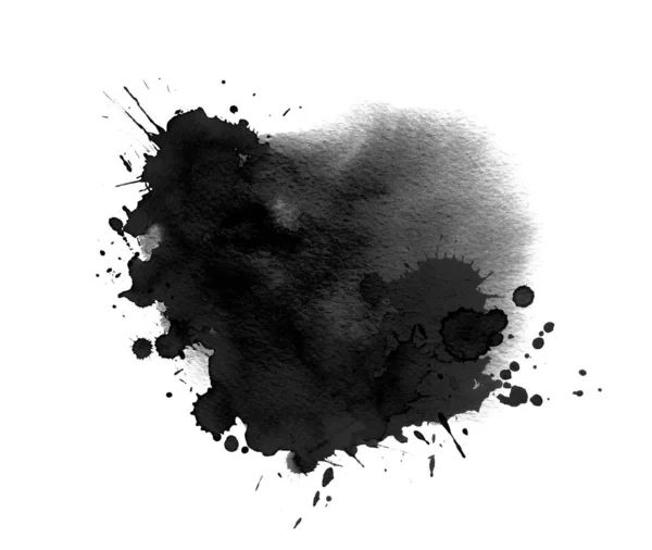 Texture aquarelle noire. Tache avec aquarelle bords mouillés, gouttes, coups de pinceau — Photo