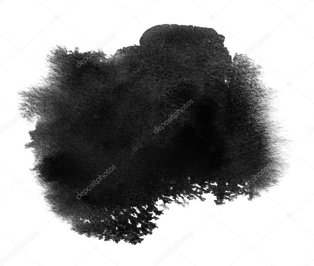 Black watercolor stain texture with watercolor paint blotch, splash