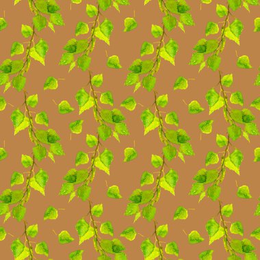 Sorunsuz zemin huş ağacı dalları ve yeşil yaprakları ile