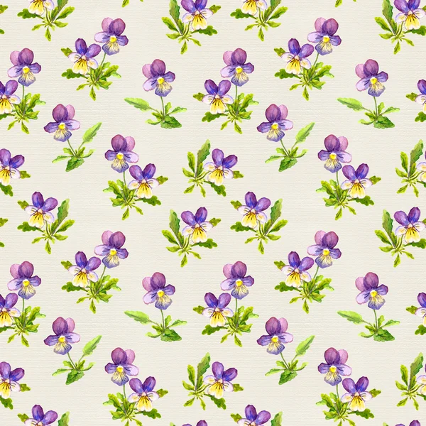 Botanical seamless backdrop with pretty violet viola flowers on paper texture — Stock Photo, Image