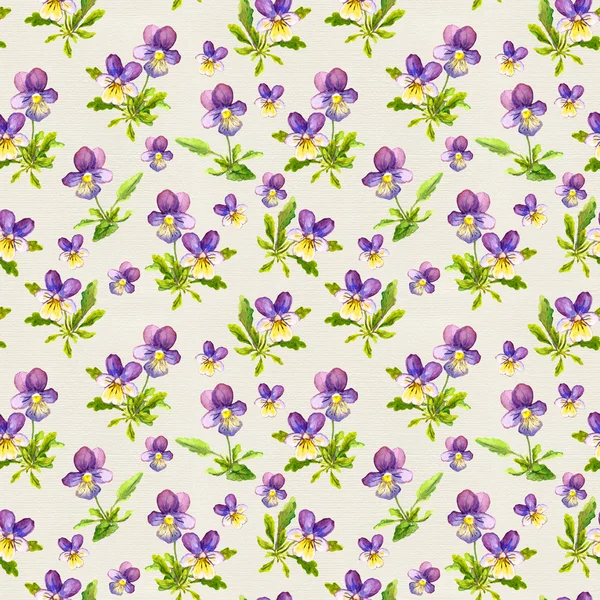 Seamless template with small violet viola flowers on paper texture — Stock Photo, Image