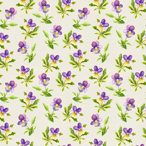 Vintage feminine seamless template with violet viola flowers on retro paper texture — Stock Photo, Image