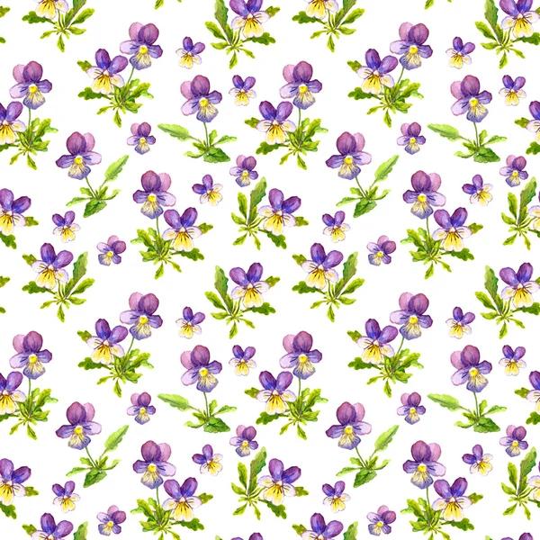 Seamless repeated background with watercolor violet viola pansy flowers — Stock Photo, Image