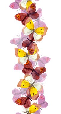 Beyaz parlak aquarelle kelebek ile izole sorunsuz romantik çerçeve şerit
