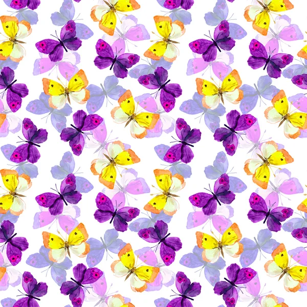 Seamless festive background with bright aquarelle painted butterflies — Stock Photo, Image