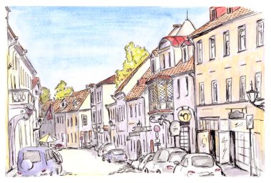 El Tallinn şehir sokak, Estonya taslağını boyalı
