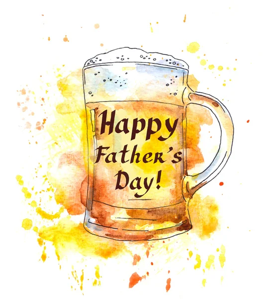 Fäder dag-kort. Ölglas med text. Akvarell ursprungliga stil — Stockfoto
